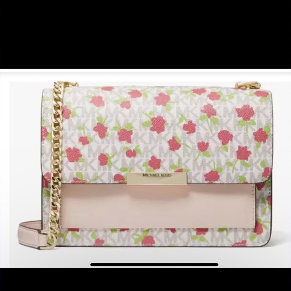 Michael Kors Jade Medium Shoulder Vanilla Pink  Multi Handbag Floral/Roses